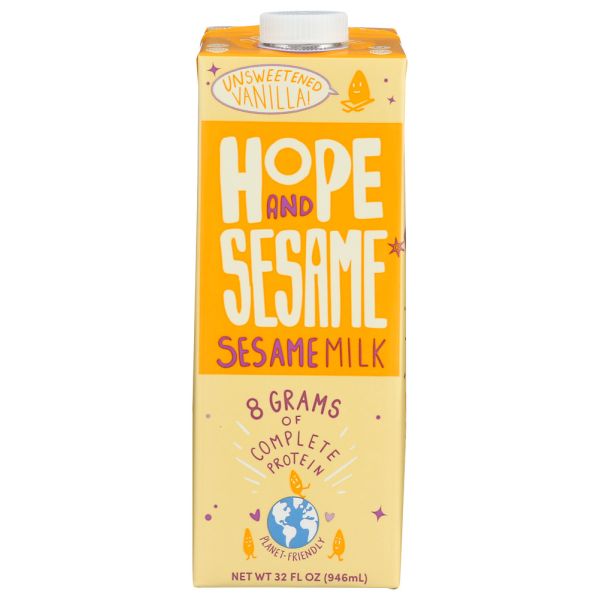 HOPE AND SESAME: Unsweetened Vanilla Sesame Milk, 32 oz