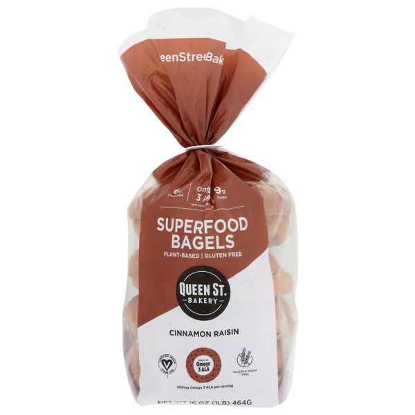 QUEEN STREET BAKERY: Cinnamon Raisin Superfood Bagels, 16.37 oz