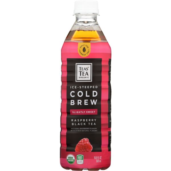 TEAS TEA: Organic Ice Steeped Cold Brew Raspberry Black Tea, 16.9 fo