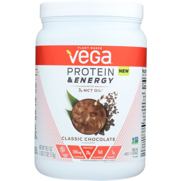 VEGA: Protein and Energy Plant Based Protein Powder Classic Chocolate, 18.1 oz