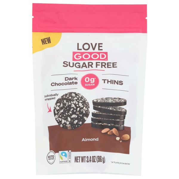 LOVE GOOD FATS: Dark Chocolate Thins Almond, 96 gm