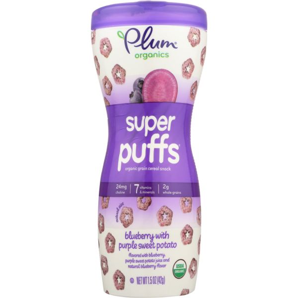 PLUM ORGANICS: Super Puffs Organic Veggie, Fruit & Grain, Blueberry Purple Sweet Potato, 1.5 oz