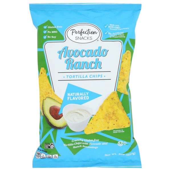 PERFECTION SNACKS: Avocado Ranch Tortilla Chips Gluten Free, 8 oz