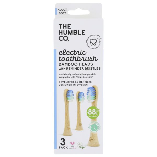 THE HUMBLE CO: Electric Toothbrush Bamboo Heads With Reminder Bristles, 3 pc