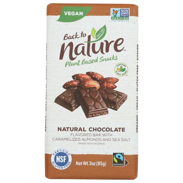 BACK TO NATURE: Natural Chocolate Bar Flavored With Caramelized Almonds and Sea Salt, 3 oz