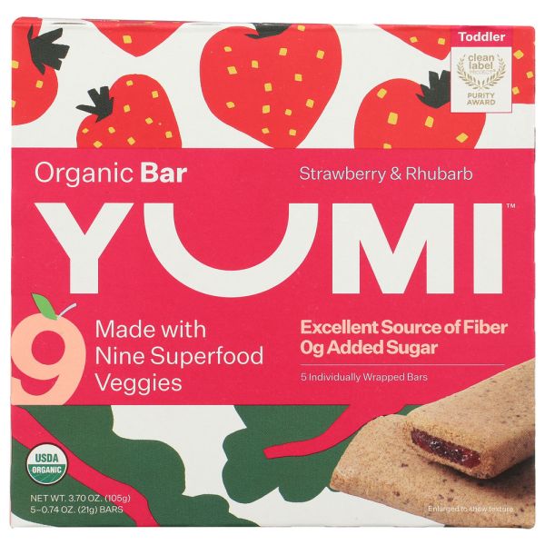 YUMI: Strawberry and Rhubarb Organic Bar, 3.7 oz