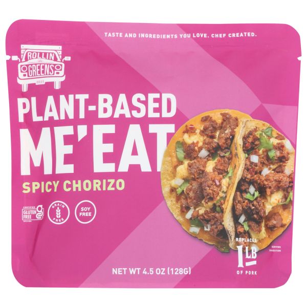 ROLLINGREENS: Chorizo Plant Based Meeat, 4.5 oz