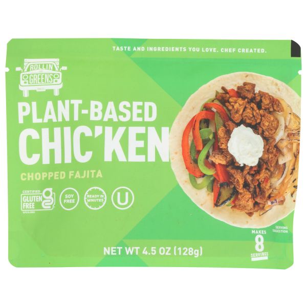 ROLLINGREENS: Chopped Fajita Plant Based Chicken, 4.5 oz