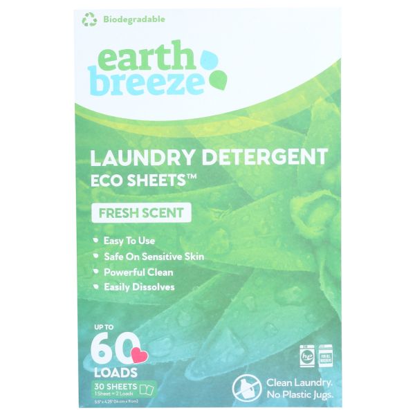 EARTH BREEZE: Laundry Detergent Eco Sheets Fresh Scent, 60 ea