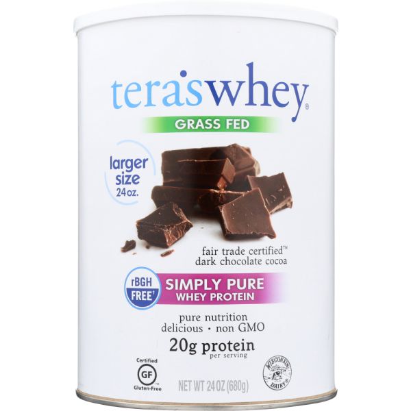 TERA'S WHEY: rBGH Free Fair Trade Certified Dark Chocolate Cocoa Whey Protein, 24 oz