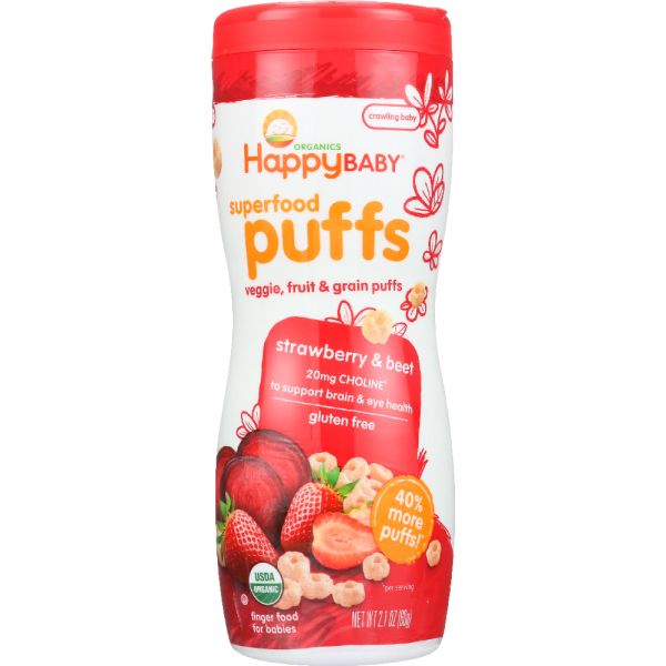 HAPPY BABY: Organic Baby Food Puffs Strawberry, 2.1 oz