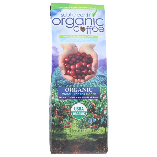 SUBTLE EARTH ORGANIC: Ground Swiss Water Decaf Coffee, 12 oz