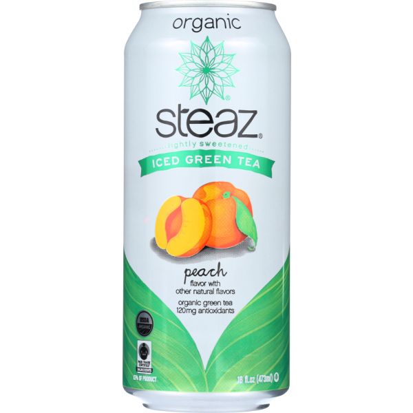 STEAZ: Organic Iced Green Tea Peach Lightly Sweetened, 16 oz