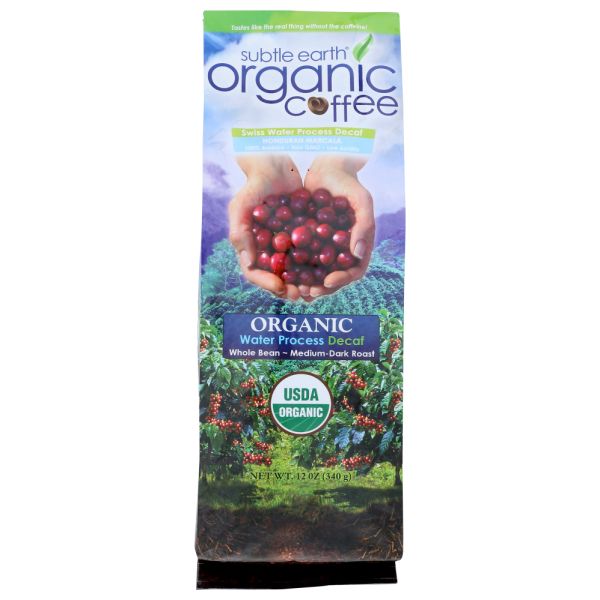 SUBTLE EARTH ORGANIC: Whole Bean Swiss Water Decaf, 12 oz