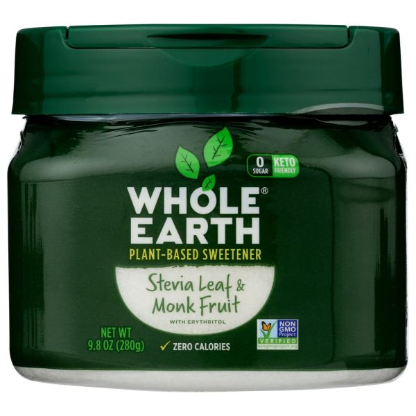 WHOLE EARTH: Stevia and Monk Fruit Sweetener Jar, 9.8 oz