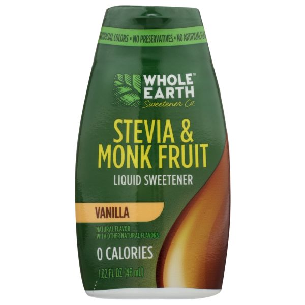 WHOLE EARTH: Stevia and Monk Fruit Liquid Sweetener Vanilla Flavor, 1.62 oz