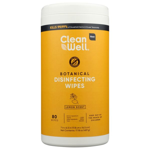 CLEANWELL: Wipes Disinfecting Lemon, 80 pc