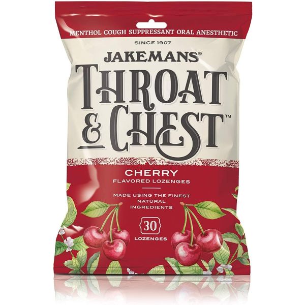 JAKEMANS: Lozenge Throat and Chest Menthol Cherry, 30 pc