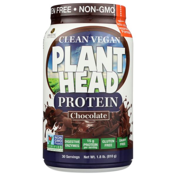 GENCEUTIC NATURALS: Plant Head Protein Powder Chocolate, 1.8 lbs