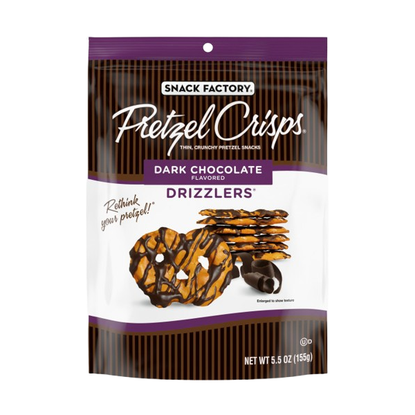 SNACK FACTORY: Dark Chocolate Pretzel Crisps Drizzlers, 5.5 oz