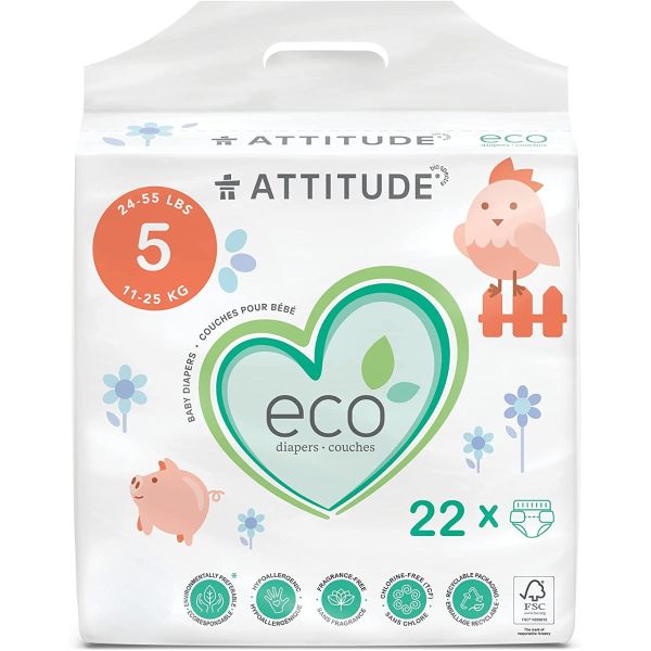 ATTITUDE: Baby Junior Diaper Size 5, 22 un