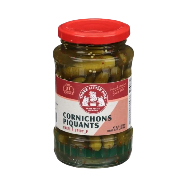 THREE LITTLE PIGS: Cornichons Piquants Spicy, 12.4 oz