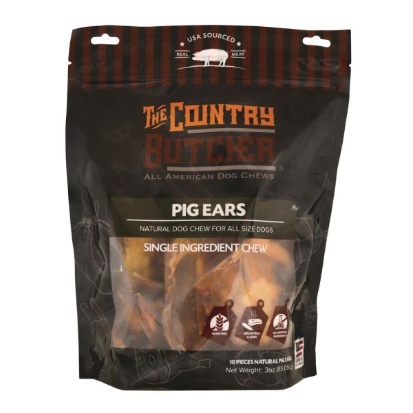 THE COUNTRY BUTCHER: Pig Ears Jumbo Dog Chew 10Pc, 1 bg