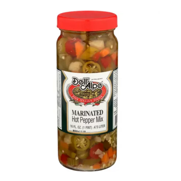 DELL ALPE: Marinated Hot Pepper Mix, 16 fo