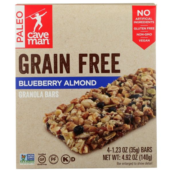 CAVEMAN FOODS: Blueberry Almond Grain Free Granola Bars, 4.92 oz