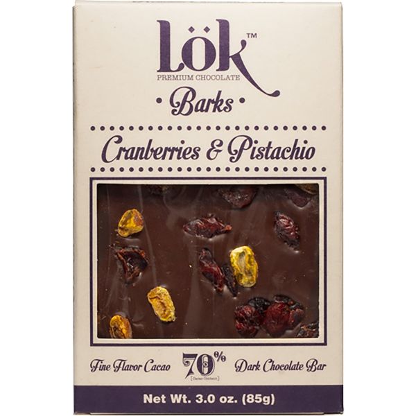 LOK FOODS: Choc Bark Crnbry Pist 70, 3 oz