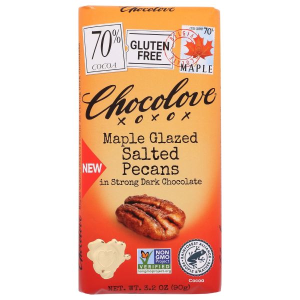 CHOCOLOVE: Maple Glazed Salted Pecans In Strong Dark Chocolate, 3.2 oz