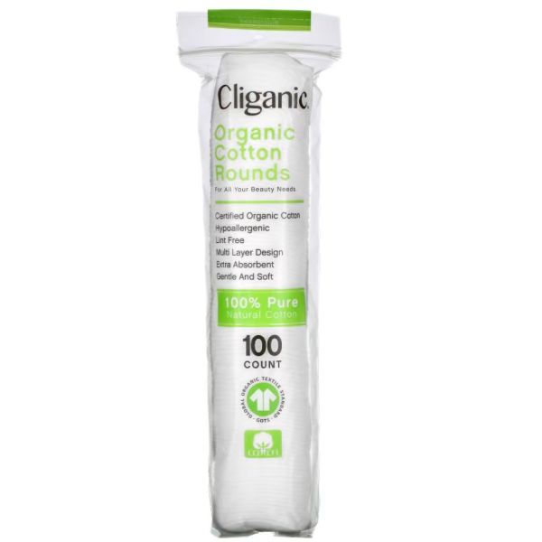 CLIGANIC: Organic Cotton Rounds, 100 ct