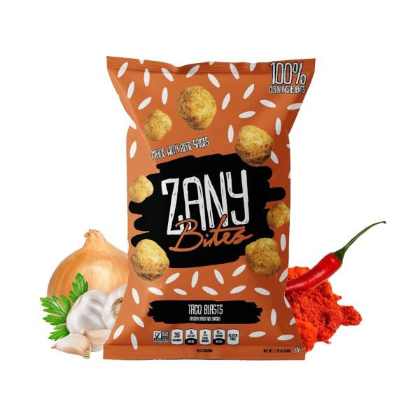 ZANY BITES: Taco Blasts Artisan Baked Rice Snacks, 1.75 oz