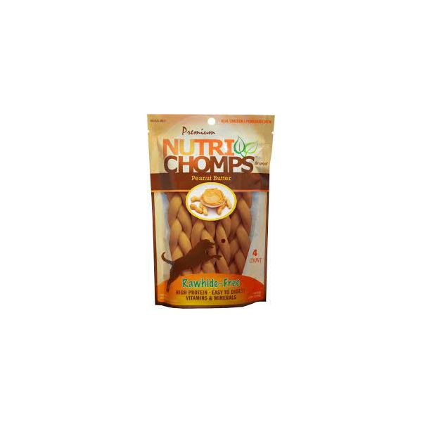 NUTRI CHOMPS: Braid Peanut Butter 6In, 4 ea