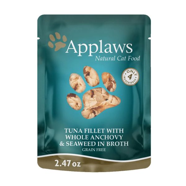 APPLAWS: Cat Food Pouch Tuna with whole Anchovy and Seaweed in Broth 2.47 oz 