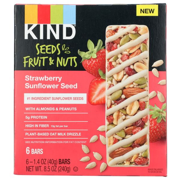 KIND: Seeds Fruit And Nuts Snack Bar Strawberry Sunflower Seed 6 Bars, 8.5 oz