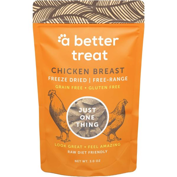 A BETTER TREAT: Freeze Dried Raw Free Range Chicken Breast Dog and Cat Treats, 3 oz