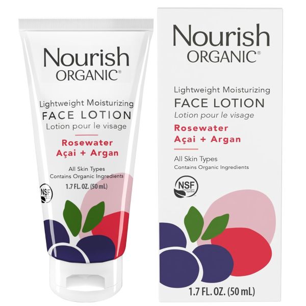 NOURISH ORGANIC: Lightweight Moisturizing Face Lotion Rosewater Acai Plus Argan, 1.7 oz