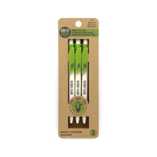 ONYX & GREEN: Corn Plastic Ballpoint Pens, 3 pc