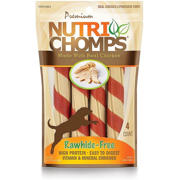 NUTRI CHOMPS: Chicken & Porkskin Chew Mini Twists, 4 ea