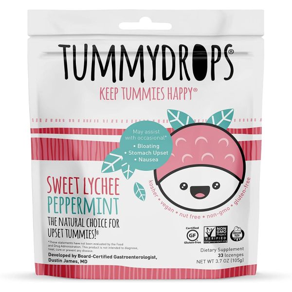 TUMMYDROPS: Sweet Lychee Peppemint Lozenges Bag, 33 pc