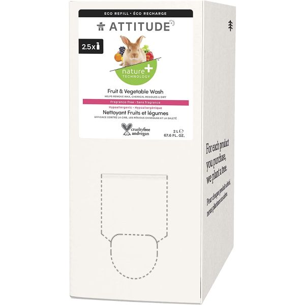 ATTITUDE: Fragrance Free Fruit & Vegetable Wash Eco-Refill, 67.6 fo