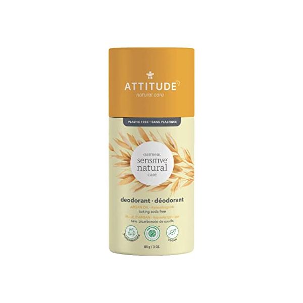 ATTITUDE: Natural Argan Oil Baking Soda Free Deodorant Stick For Sensitive Skin, 3 oz