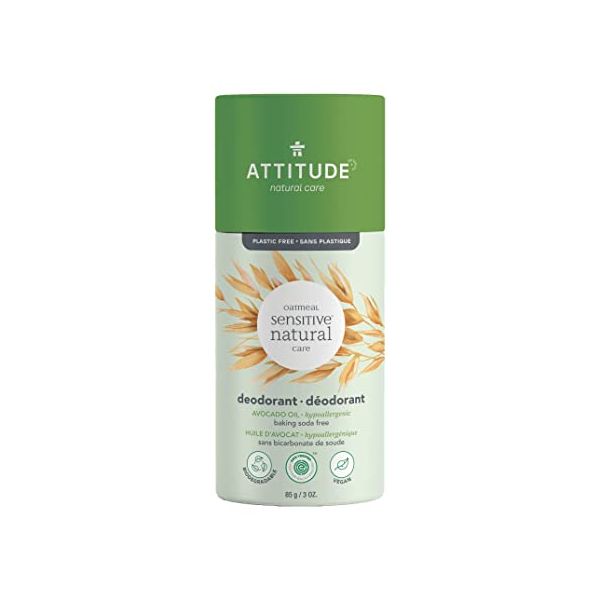 ATTITUDE: Natural Avocado Oil Baking Soda Free Deodorant Stick For Sensitive Skin, 3 oz