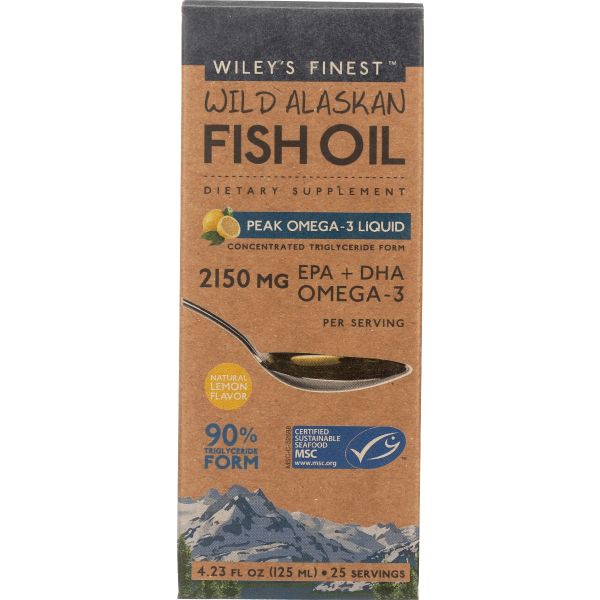 WILEYS FINEST: Peak Omega 3 Liquid Wild Alaskan Fish Oil, 4.23 oz