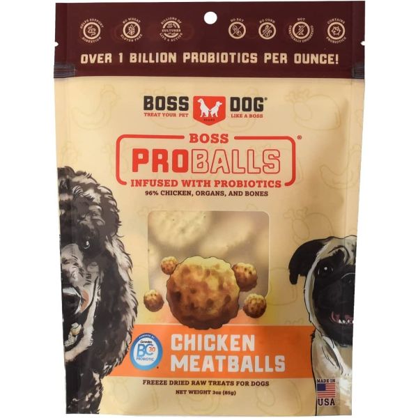 BOSS DOG BRAND INC: Proballs Chicken Meatball Freeze Dried Raw Dog Treat, 3 oz