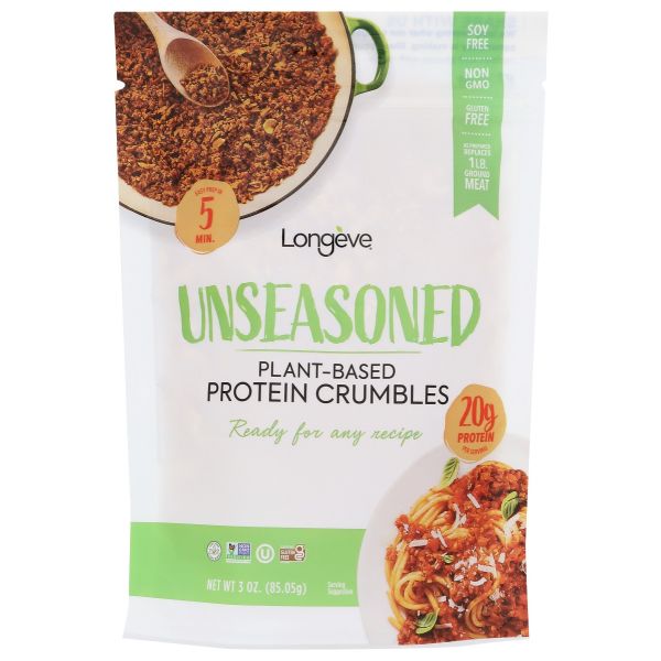 LONGEVE BRANDS: Unseasoned Plant-Based Meatless Crumbles, 3 oz