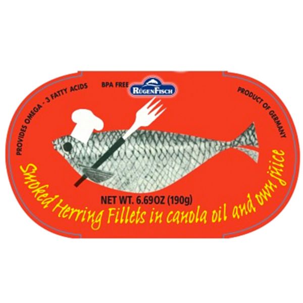 RUGEN FISCH: Smoked Herring In Oil Tin, 7.05 oz