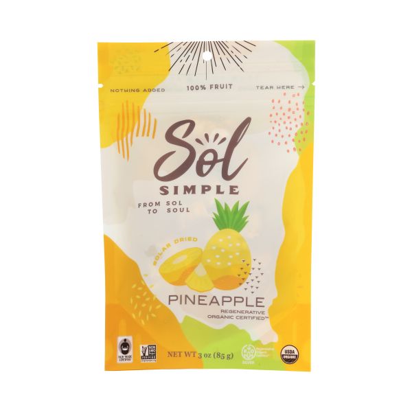 SOL SIMPLE: Solar Dried Organic Pineapple, 3 oz