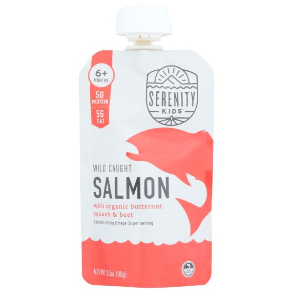 SERENITY KIDS: Wild Caught Salmon With Organic Butternut Squash and Beet Baby Food, 3.5 oz